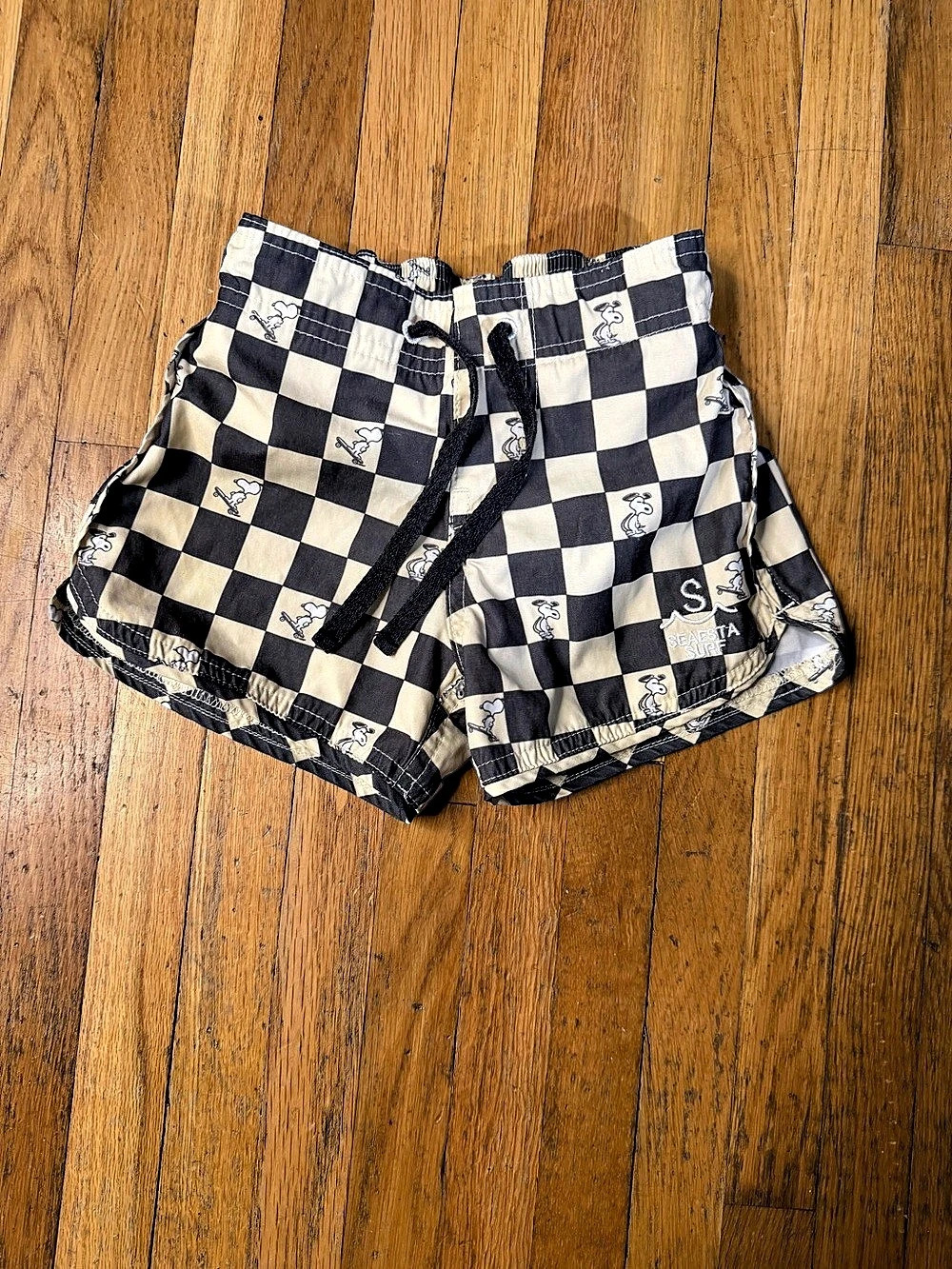 Peanuts 3T Seaesta Surf Checkered Swim Trunks Black & Cream